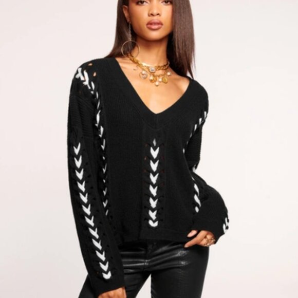 Ramy Brook Black V-neck Wool Cashmere Blend Sweater, Size XXS - Picture 5 of 5